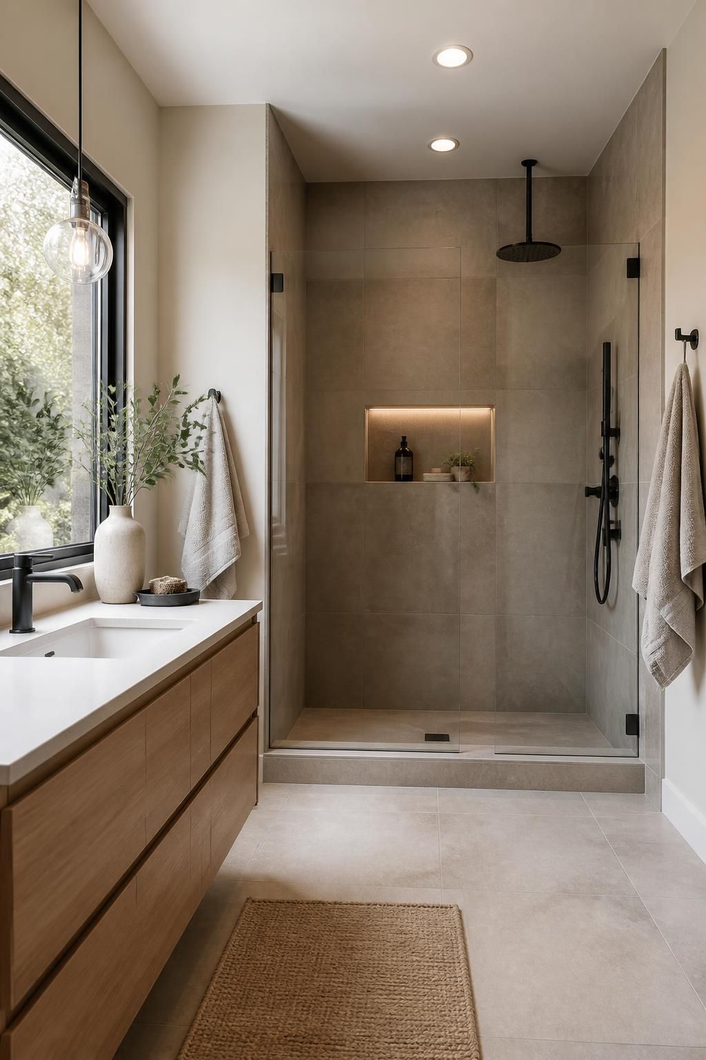 Modern bathroom renovation with sleek shower and clean finishes.