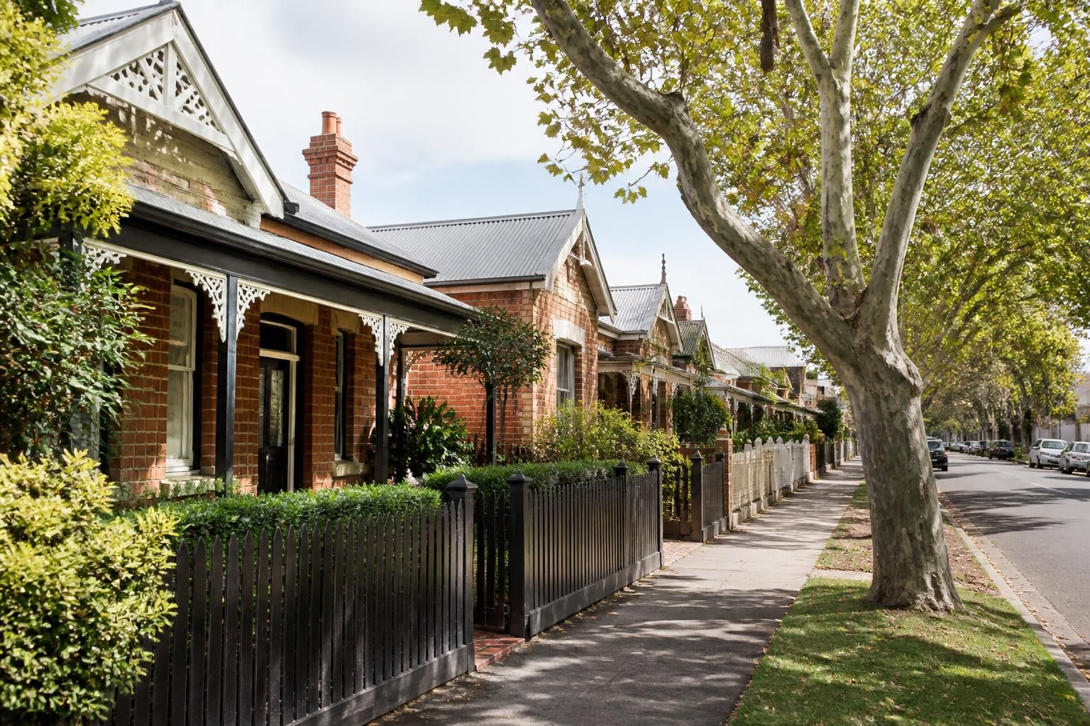 Welcoming Footscray streetscape with renovated homes and trees.